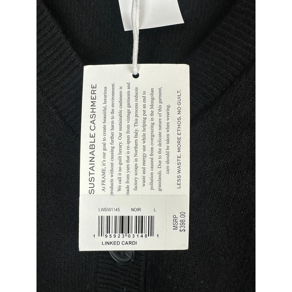 FRAME 100% Cashmere Linked Cardigan Sweater Long Sleeve Button Black Size Large - Picture 8 of 16